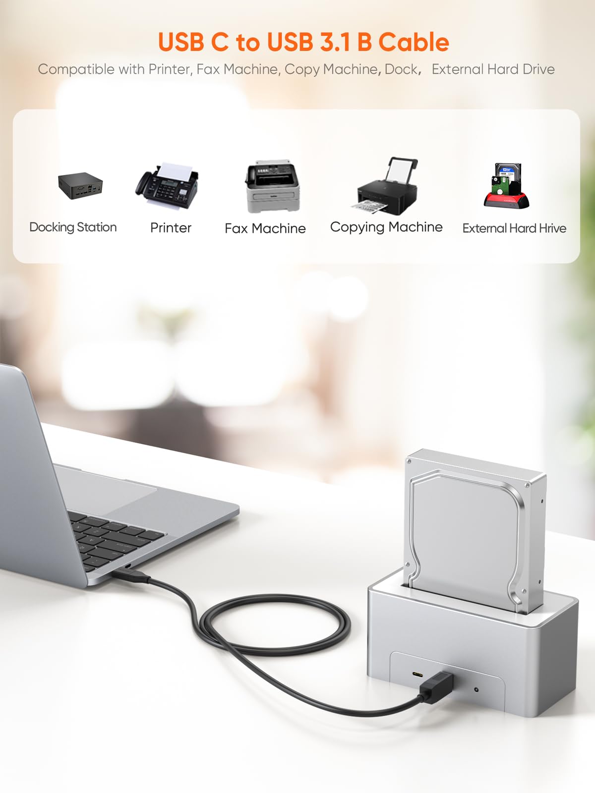 CableCreation Cable USB 3.1 c a USB b 1.2m, Cable USB B a impresora USB C 10 gbps, adecuado para Thunderbolt 3 MacBook pro air, disco duro externo, base de expansión, escáner, negro