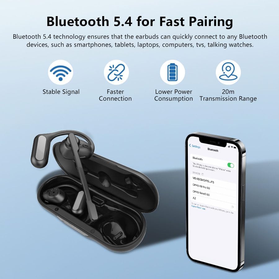 Audífonos Xuuly Abiertos Oído con Ganchos Bluetooth 5.4 con Micrófono Desmontable y Cancelación Ruido Inalámbricos con Estuche de Carga