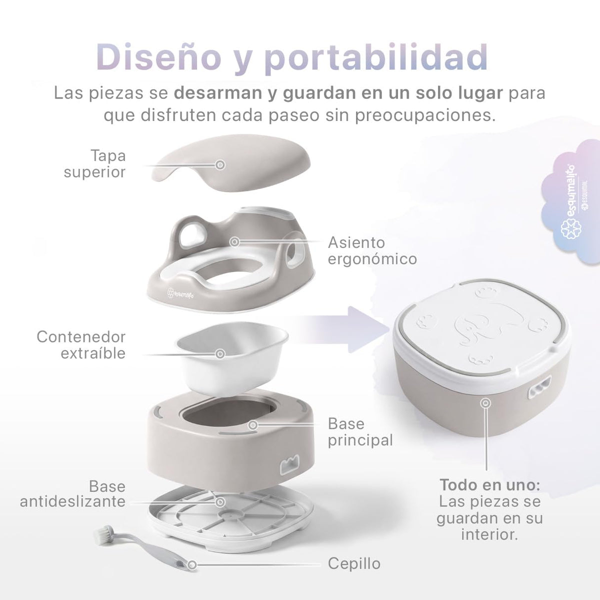 ESQUIMAL Bacinica 3 en 1 Baño Entrenador Niño y Niña Asiento WC Beige