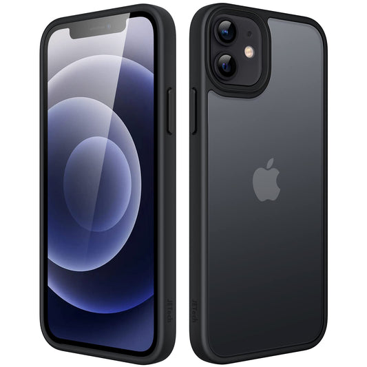 JETech Funda Mate para iPhone 12/12 Pro 6.1 Pulgadas, Protección contra Caídas Grado Militar Antigolpes, Carcasa Trasera Translúcida Esmerilada, Antihuellas (Negro)