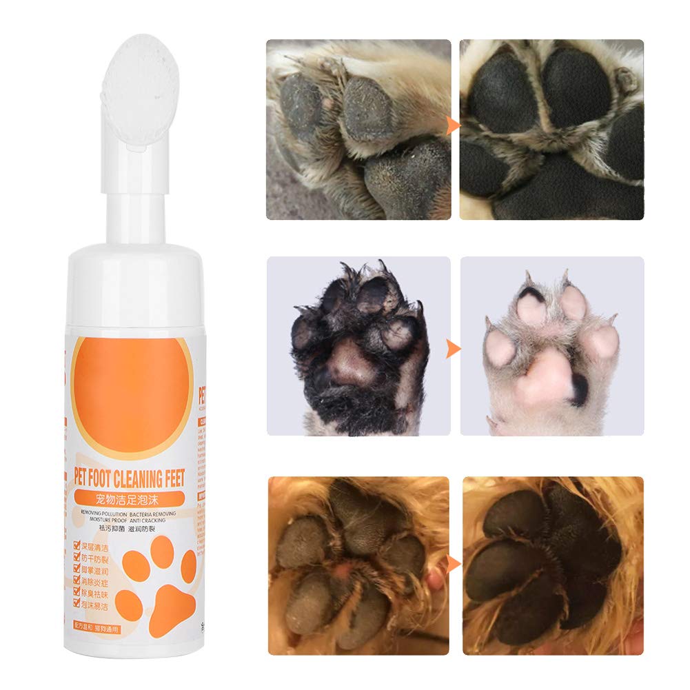 AYNEFY Espuma de Limpieza de Pies para Mascotas, 150 Ml Cuidado Suave de Limpieza de Pies para Mascotas Champú Seco Sin Enjuague Limpiador de Patas Sin Agua con Cepillo Limpiador de