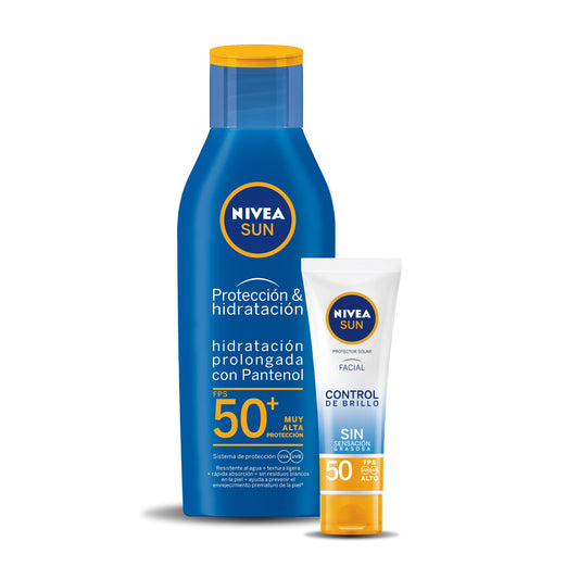 Kit Nivea Sun Protector Solar Hidratante Fps 50+ Protect & Moisture, 200ml + Nivea Sun Protector Solar Facial Control De Brillo Fps 50+, 50ml