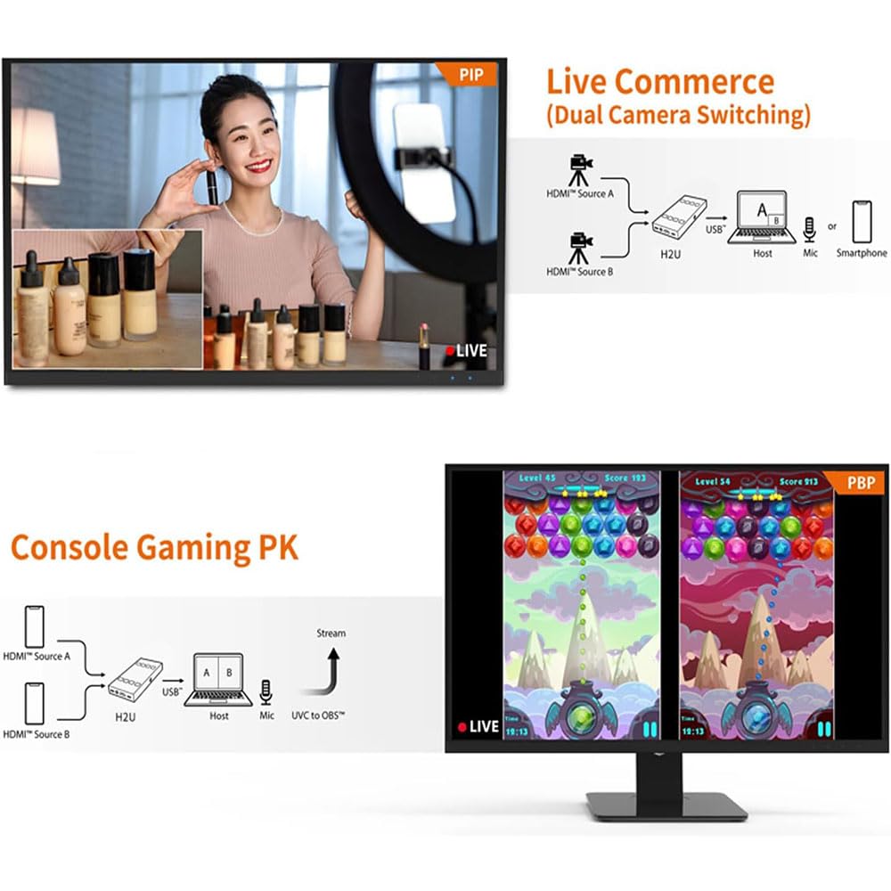 CamKoo - Tarjeta de captura de vídeo USB 3.0 4K HDMI con 2 entradas, 2 salidas, captura de dos pantallas, transmisión en vivo, HDMI a USB 3.0, dongle HD 1080P, convertidor de grabador de vídeo en vivo