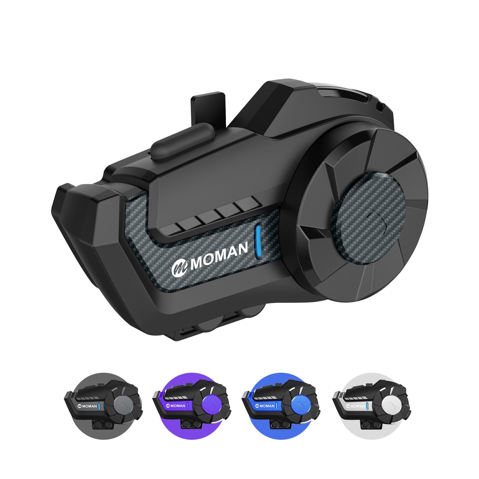 Motorcycle Intercom Headset, Moman H2 Pro【1 Pack Carbon】 Helmet Wireless Communication 5.1 System with DSP&CVC Noise Cancellation Music Share AI Assistant, Motorcycle-Intercom-Headset-Helmet-Motorbike