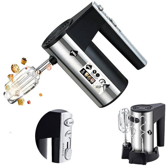 Batidora De Mano Electrica 5 Velocidades 800w Funcion Turbo Cilindrica Con base y Accesorios