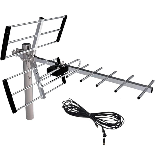 LINK BITS HD001 Antena Exterior aérea HDTV de Largo Alcance, Alcance Amplificado, 12 Elementos, Alta definición, (fácil de Instalar).