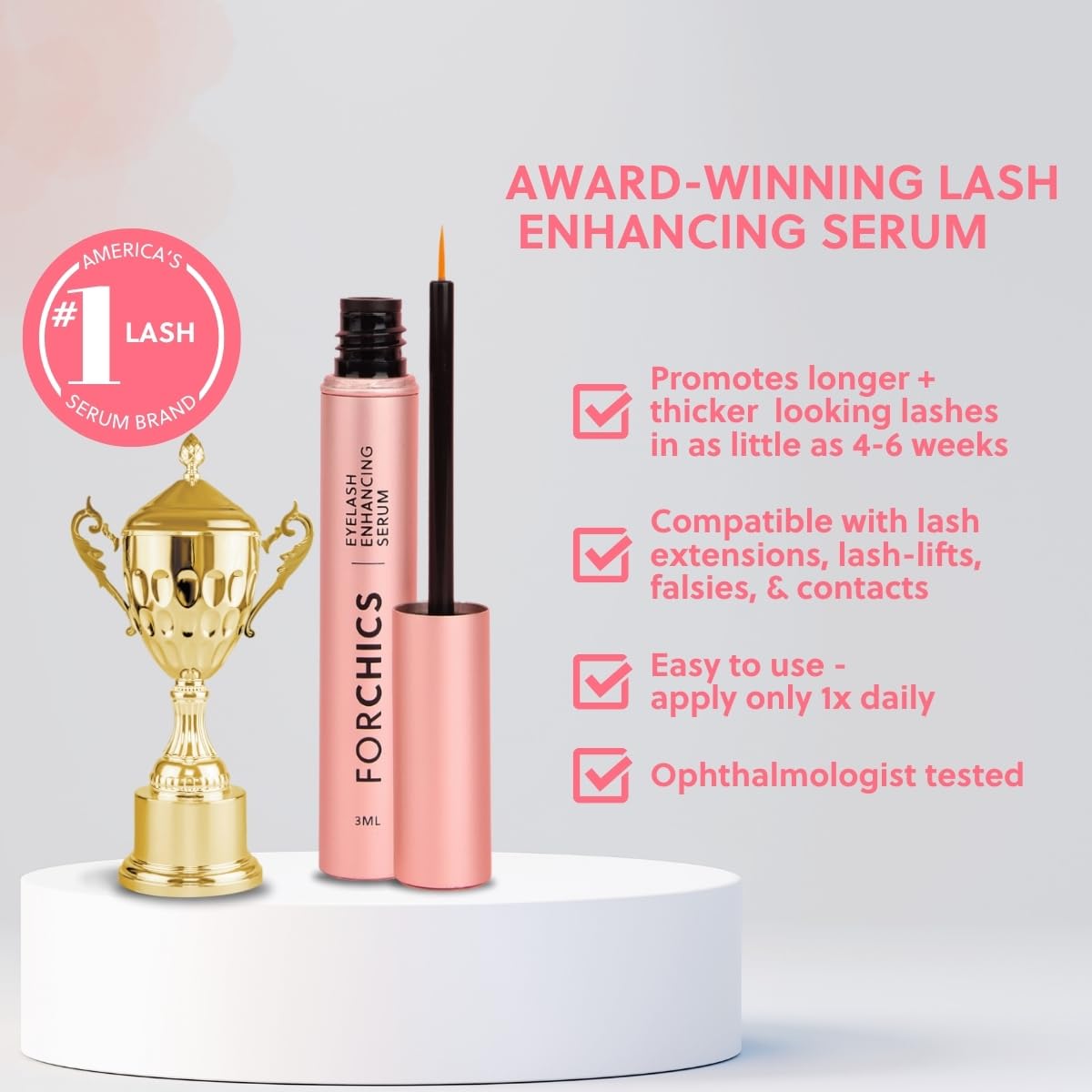 ForChics ForLash Suero para Crecimiento de Pestañas sin Hormonas- Potenciador para Pestañas Más Largas, Gruesas y Abundantes - Estimulante Orgánico y Engrosador Esencial | Vegano y Cruelty Free - [0.10 fl. oz / 3ml]