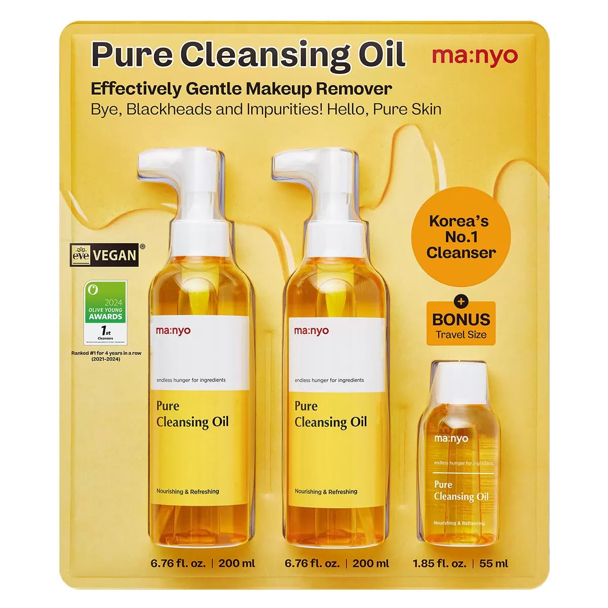 Ma:nyo Makeup Remover Manyo Aceite Limpiador de Maquillaje 2 de 200 ml + 1 de 55 ml.