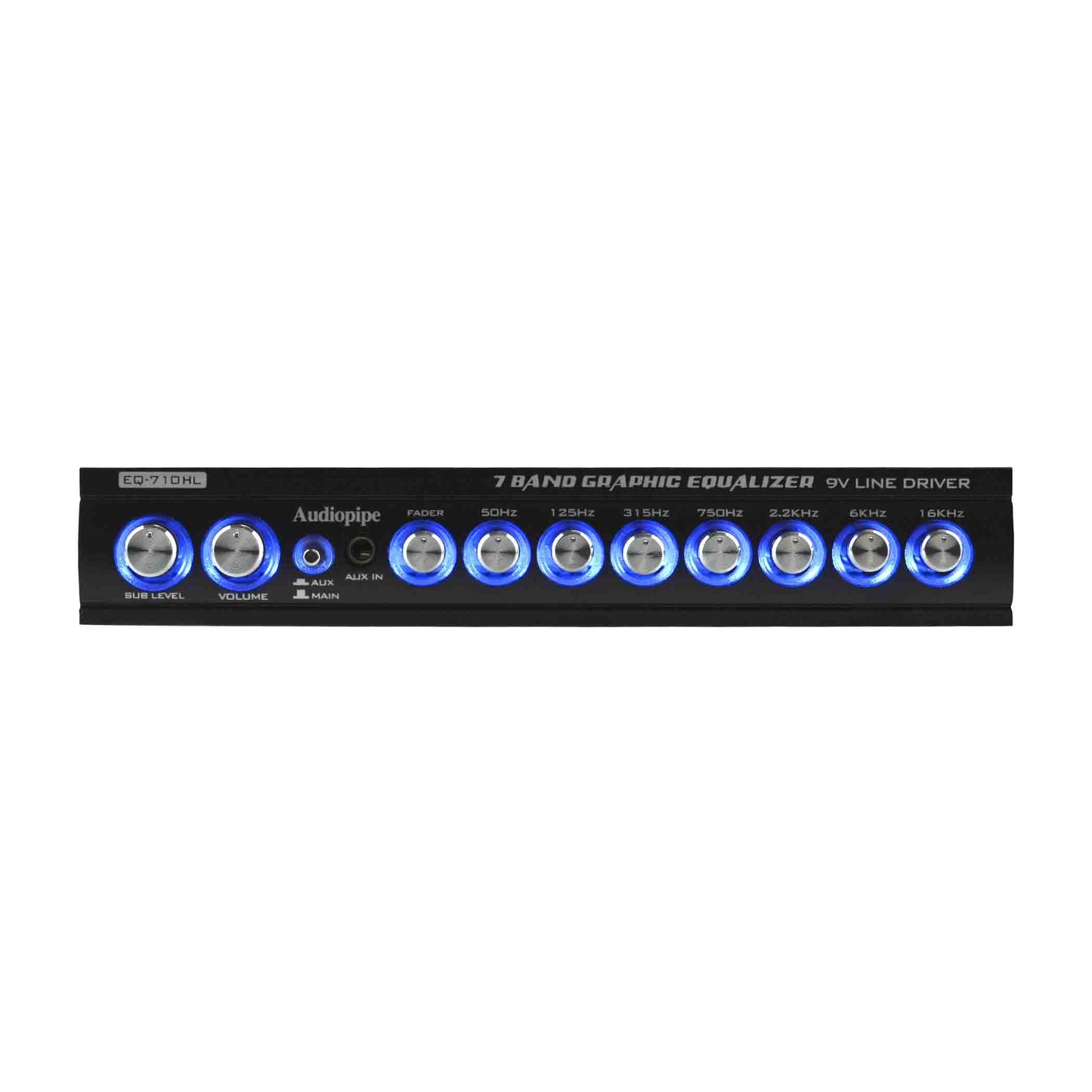 Audiopipe Ecualizador gráfico de 7 bandas con controlador de línea Hi/Lo -9V EQ-710HL