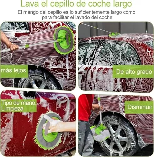 Lavar Carros con Mango Largo Cepillos De Microfibra para Lavar Autos Carro Esponja Set Cepillo para Polvo De Lavado De Coche con Mango Largo 3 Secciones Telescópico Poste Extensible 60-118cm