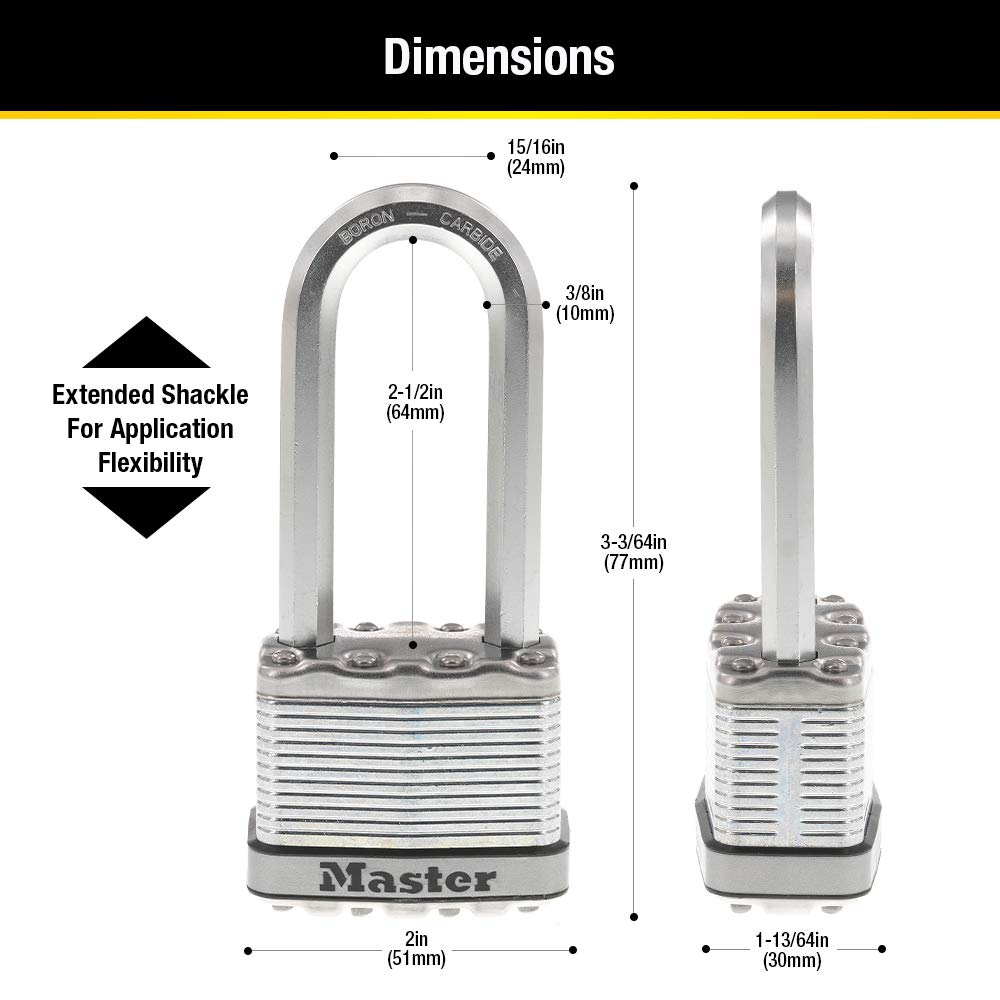 Candado Master Lock Magnum Acero Laminado 2 Pulgadas Wide Paquete de 4 Llaves Iguales