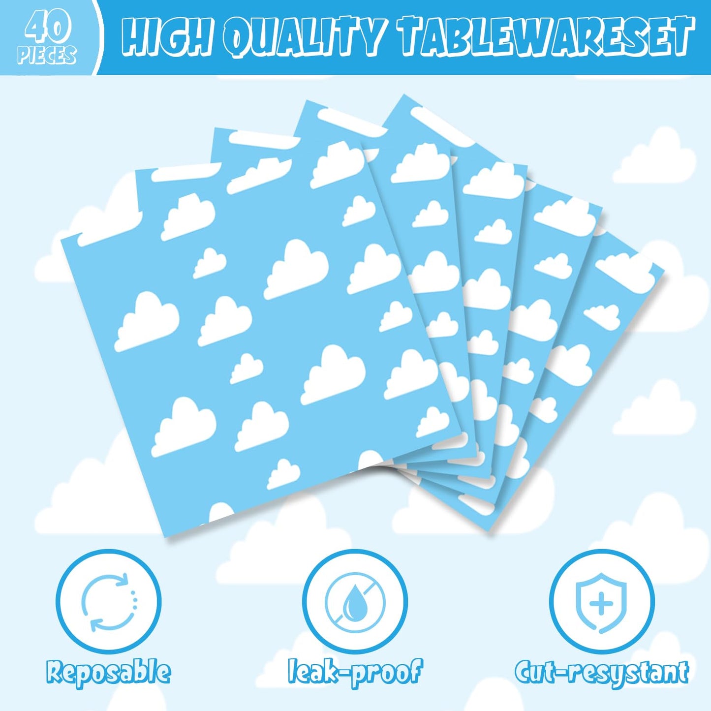 Suministros de Fiesta Nubes Blancas Cielo Azul para Decoración de Cumpleaños de Dibujos Animados
