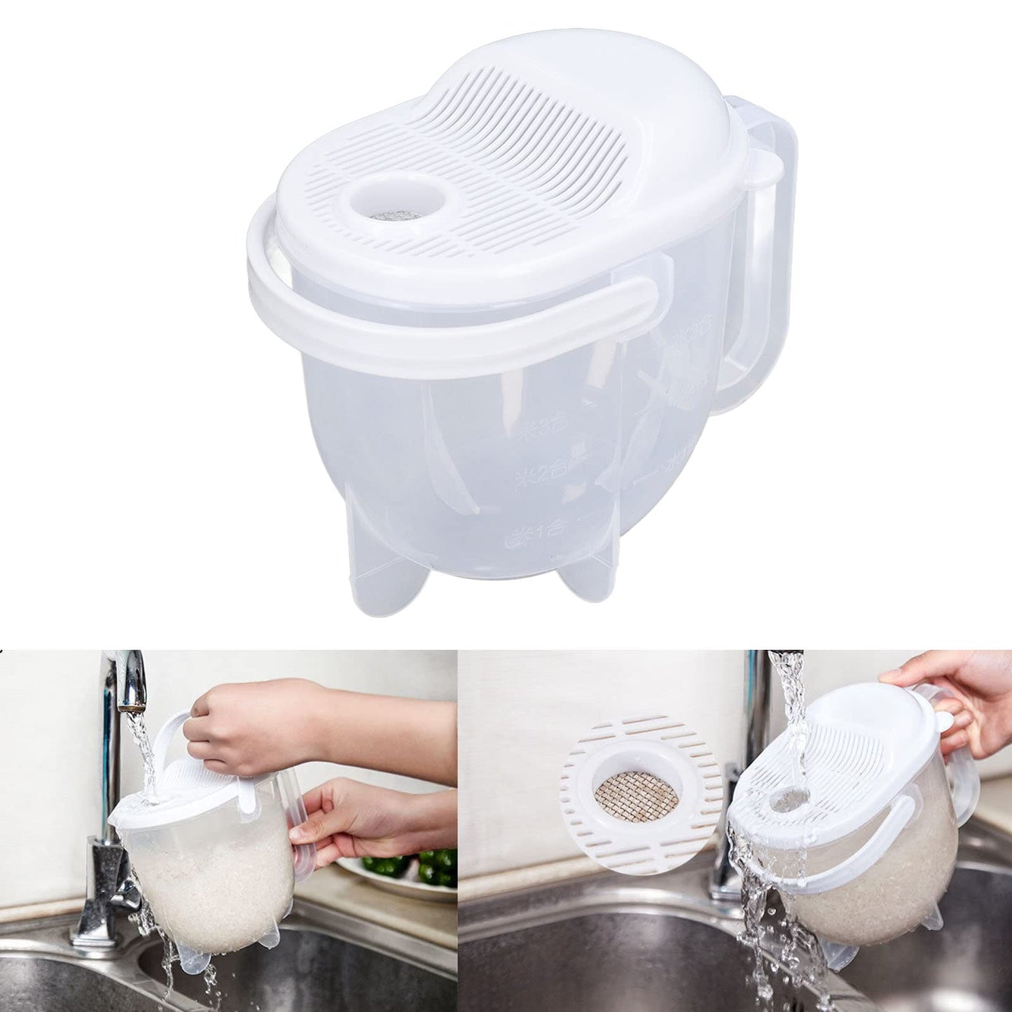 FUWE Lavadora de arroz, colador Fino de Escala Transparente Tazón de Lavado de arroz de Alimentos de Grano pequeño