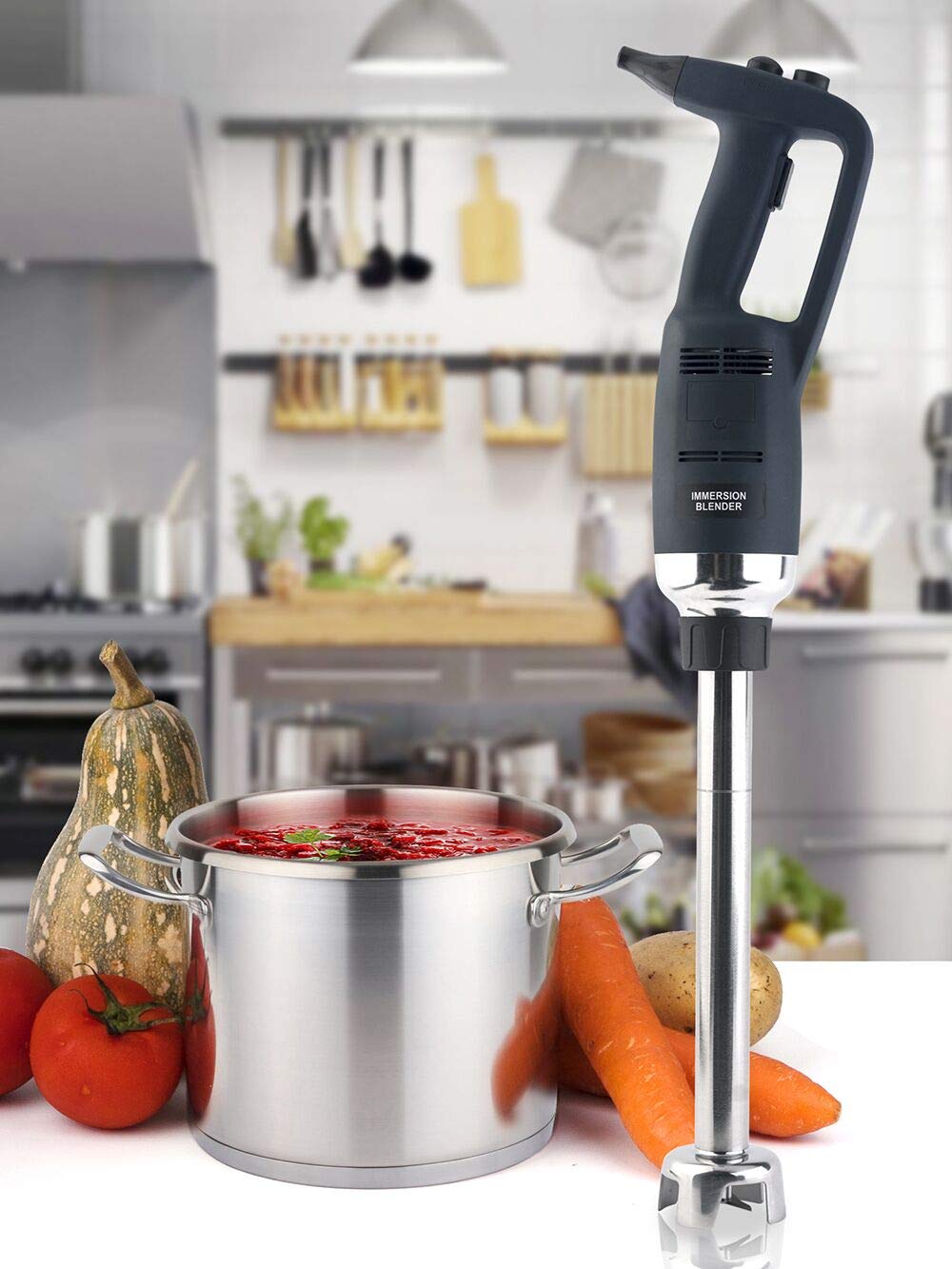 Li Bai - Mezclador de inmersión eléctrico grande Stix de mano con velocidad variable, 220 W de potencia con capacidad de 6 galones, incluye eje de acero inoxidable y cuchilla