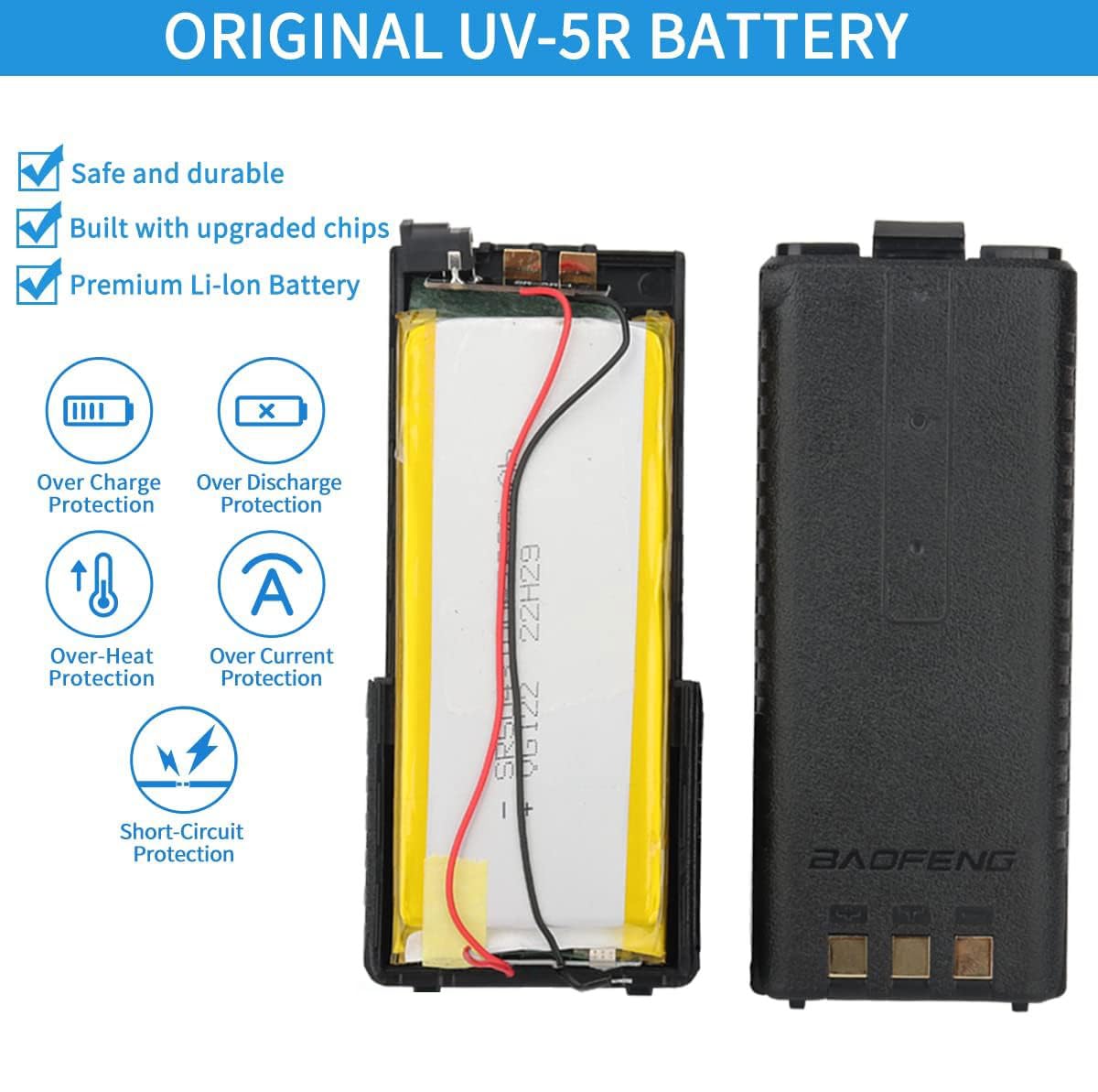 BAOFENG - Paquete de 2 baterías extendidas UV-5R BF-F8HP de 3800 mAh compatibles con UV5R BF-8HP GT-5R UV-5RX3 RD-5R UV-5RTP UV-5R MK2 MK3X MK5 Plus - Baterías de radio de jamón