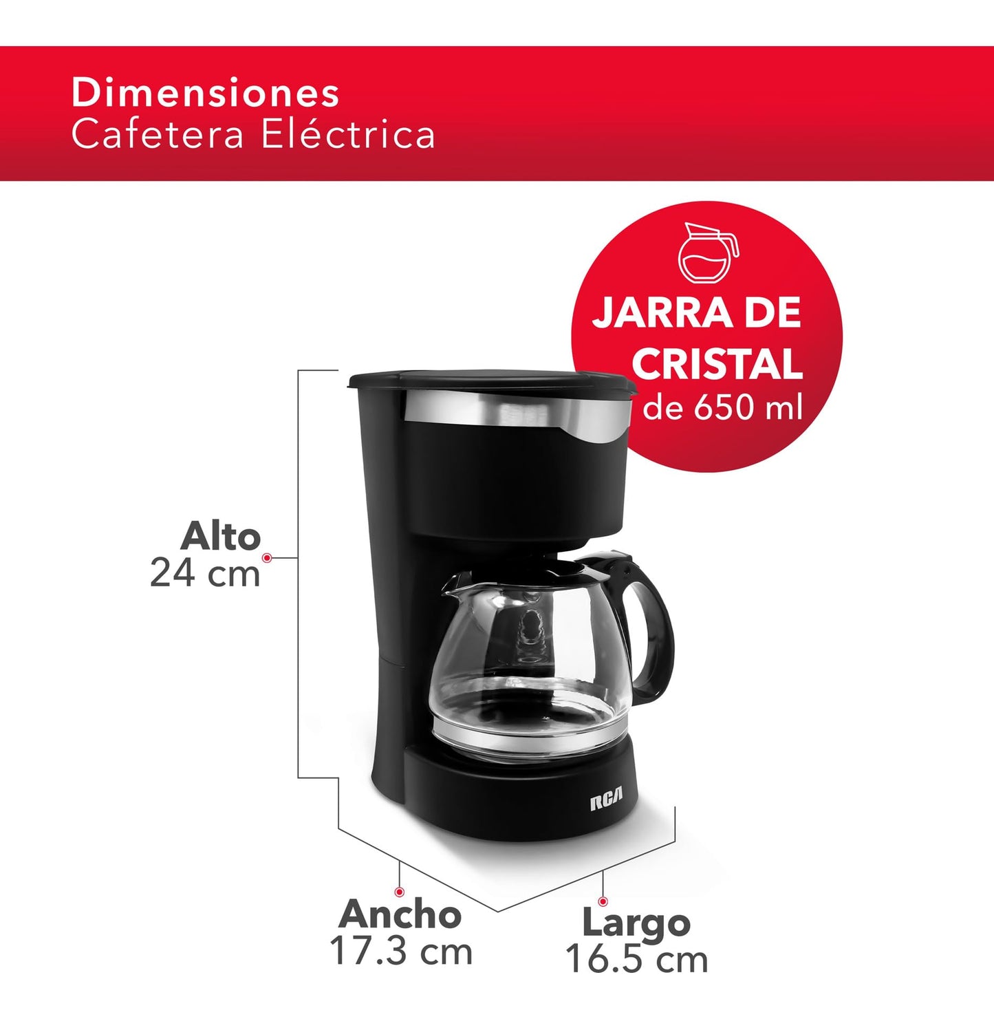 Cafetera Eléctrica RCA Cristal Filtro Extraíble 650W