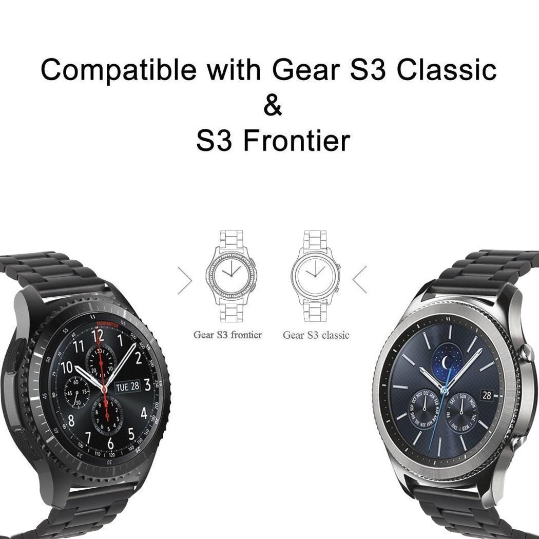 PUBAMALL Compatible para Gear S3 Frontier/Classic Watch Band, 22mm de Acero Inoxidable con Cierre de Cierre Ajustable Band Compatible para Gear S3 y Watch 46mm / Stratos 2 Watch (Negro)