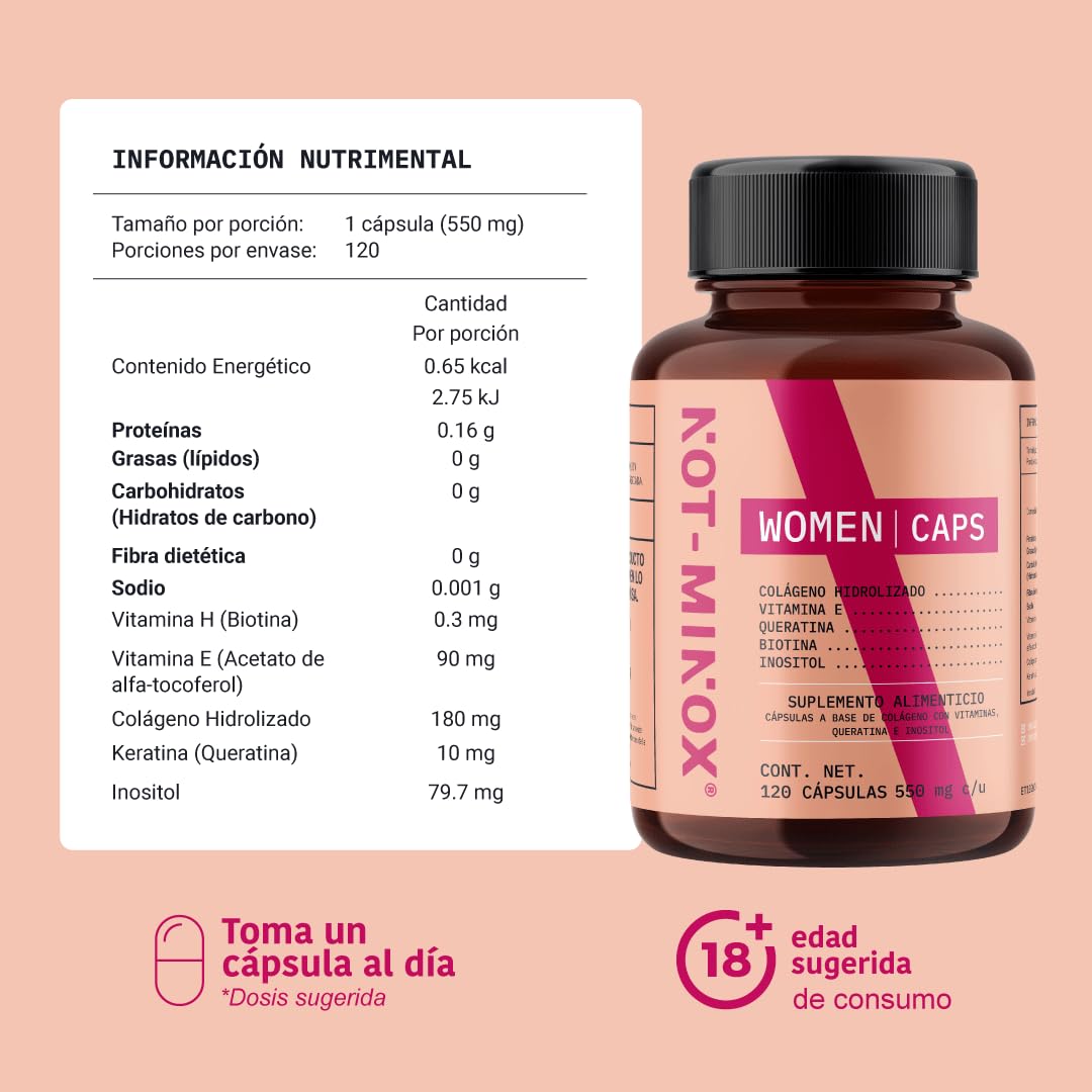 Cápsulas NOT-MINOX Colágeno Hidrolizado Crecimiento de Cabello para Mujer