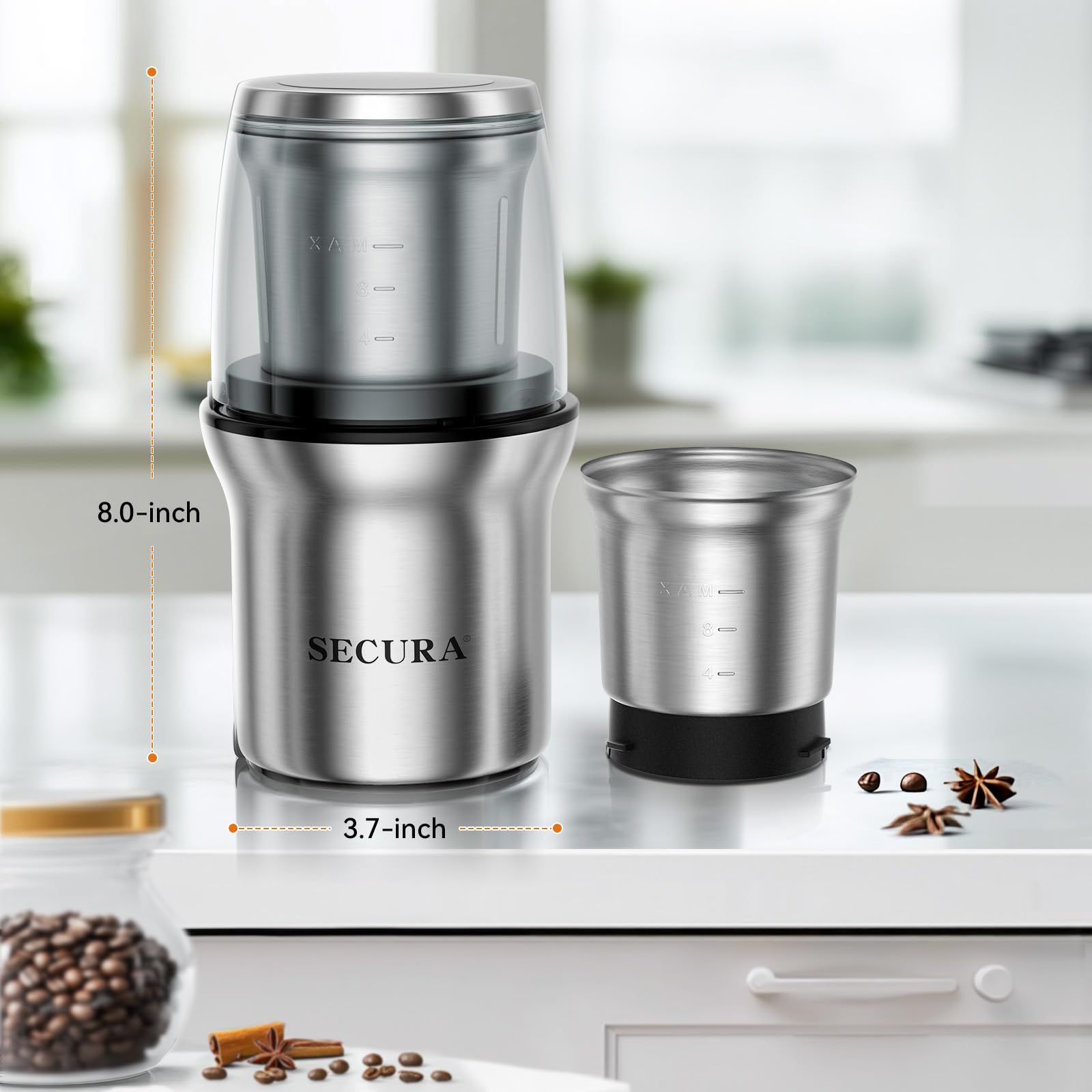 Molinillo Eléctrico Secura de Café y Especias con Cuchillas de Acero Inoxidable
