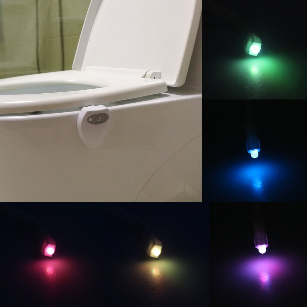 Luz nocturna de inodoro, recargable LED de inducción de movimiento para baño, sensor de luz nocturna de 8 colores con cable USB, ideal para entrenamiento de orinal