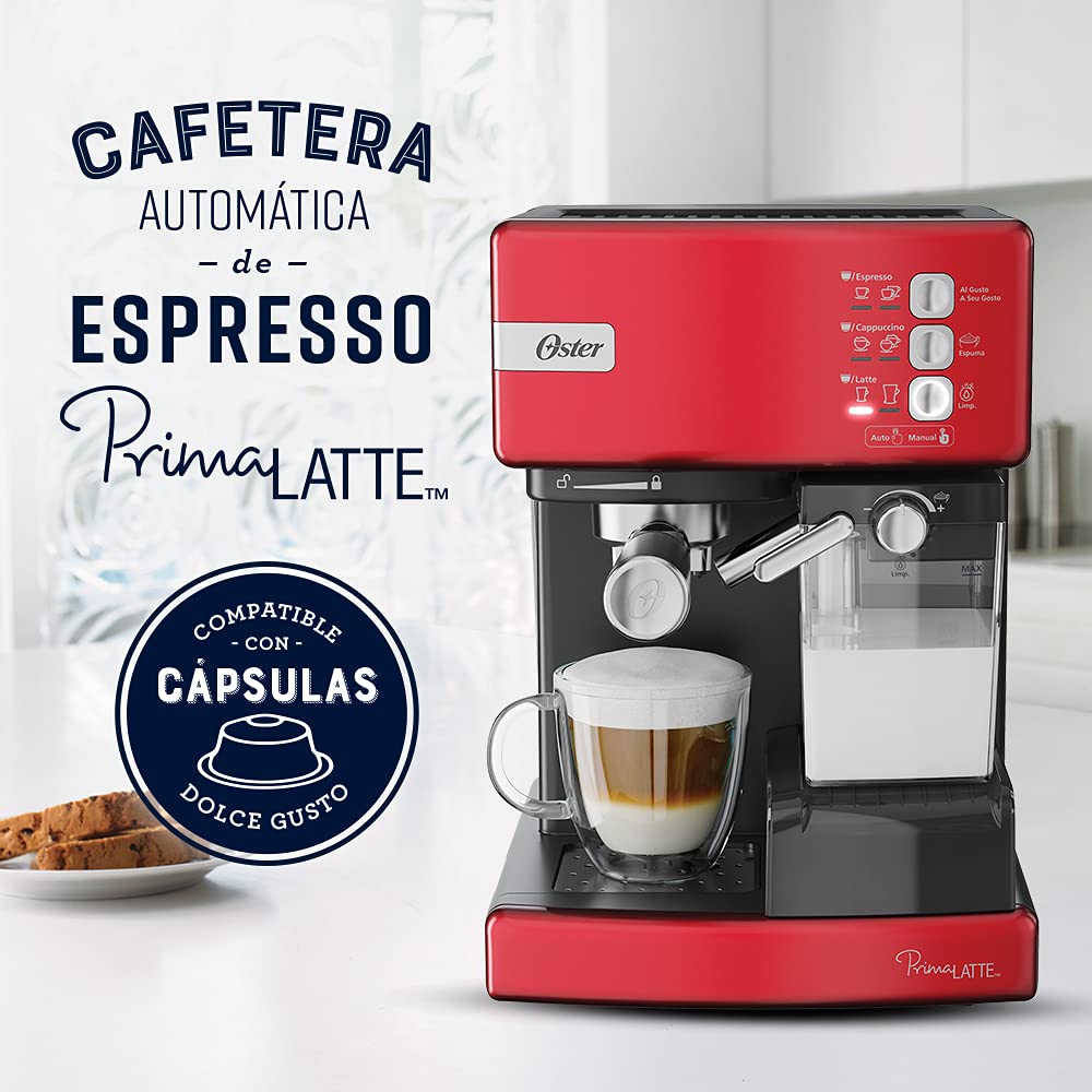 Cafetera Automática de Espresso Oster Roja PrimaLatte BVSTEM6603R