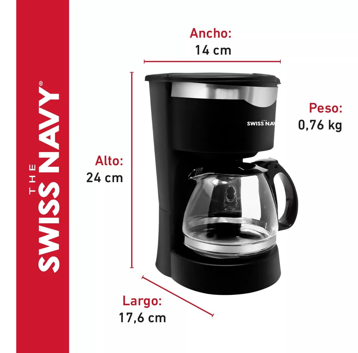 Cafetera Semiautomática | Máquina de Café Compacta con Filtro Reutilizable con Capacidad de 4 a 6 Tazas | Maquina de Cafe con Placa Calefactora y Jarra Antiderrames, Ideal para Hogar