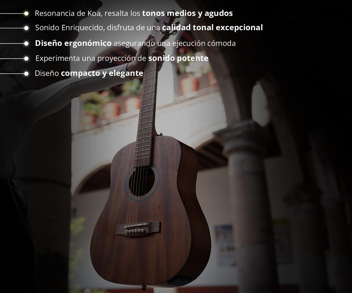 BAMBOO, Guitarra Acustica Travel Mahogany, Tamaño 1/2, para principiantes, adultos, viajes, 34 pulgadas, Funda Acolchada, madera Mahogany