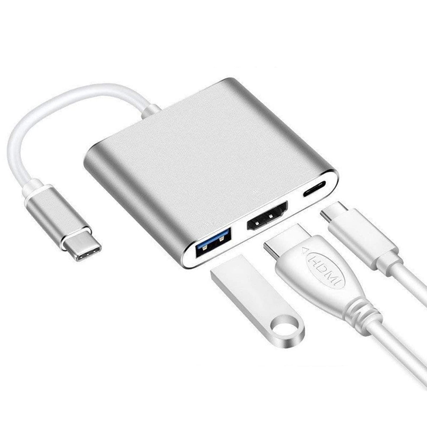 BOJOOM Adaptador USB C a HDMI, 3 en 1 Adaptador Tipo C Multipuerto USB C Hub con Salida HDMI 4K, Puerto USB 3.0 y Puerto de Carga USB-C Compatible con MacBook/iMac/Chromebook/Samsung/Projector/Laptop