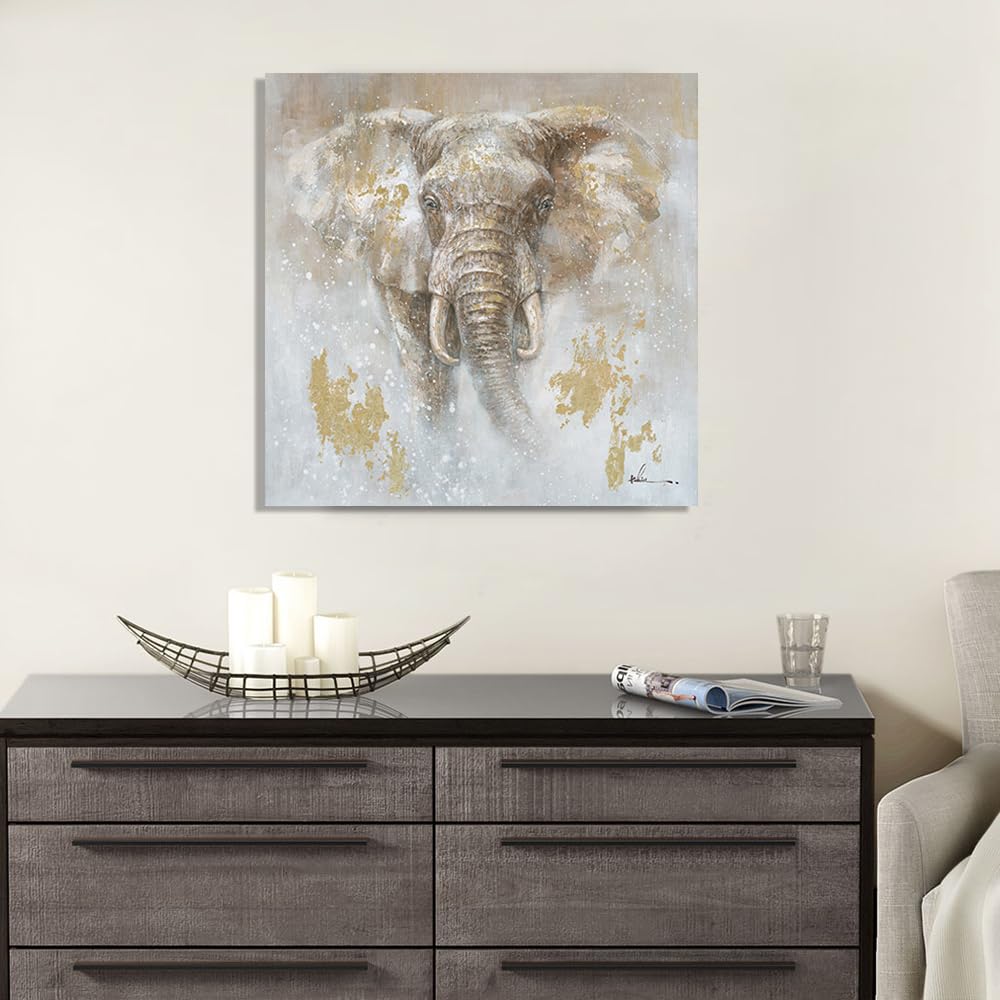 lona decorativo de pared con diseño de elefante para habitación de niños, guardería, decoración de pared (panel de 24 x 24 x 1 panel, hoja dorada)