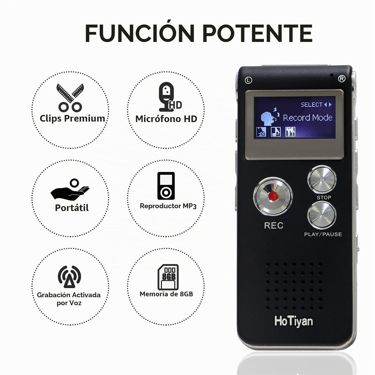 Grabadora de Voz Digital 8 GB Activación por Voz para Conferencias y Reuniones con Micrófono y Reproductor de MP3