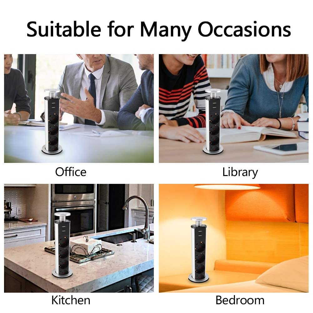 Brrnoo - Torre de alimentación multicontacto para Mesa con USB y 2 Puertos USB para Oficina y hogar