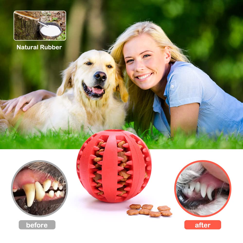 LISAPRO Pelotas Grandes de Goma para Mascotas, duraderas, funcionales para Limpieza y Cuidado Dental para Mascotas, Juguete para Perro, Pelota de Goma Resistente a mordeduras (1PCS Azul + 1PCS Rojo)