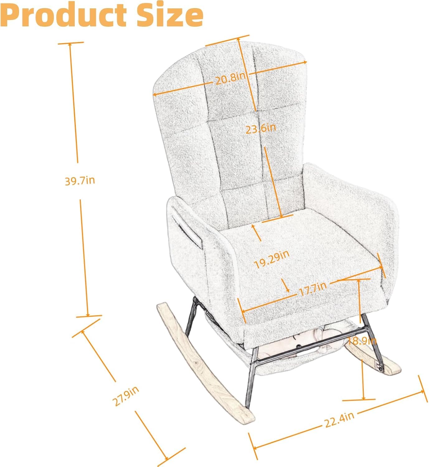 hansones mecedora de guardería, moderna silla mecedora, tapizada para guardería para bebé, mecedora de interior para sala de estar, recámara, guardería (beige) (22 beige)