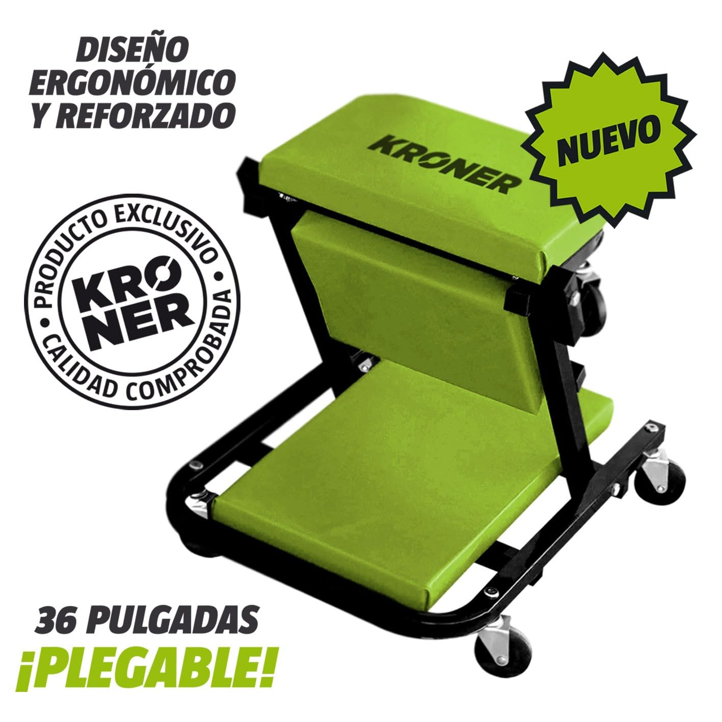 Kroner Camilla Mecánica Plegable 36 Pulgadas 150 kg – Camilla Deslizante y Plegable con 6 Ruedas para Taller