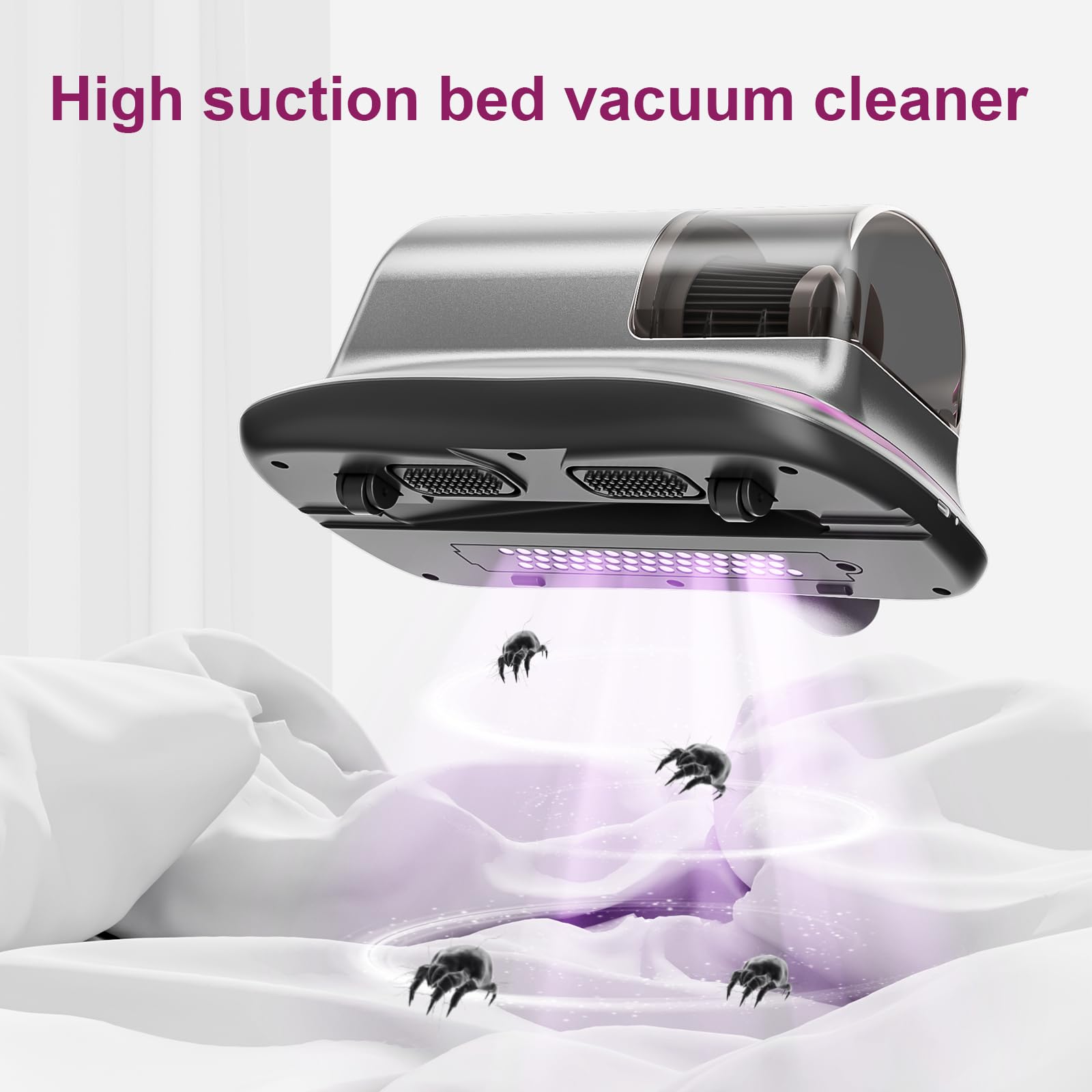 HYwecy Aspiradora inalámbrica para cama, 6600 mAh, inalámbrica, portátil, con protección UV, ligera, de dos velocidades, para cama, sofás, almohada