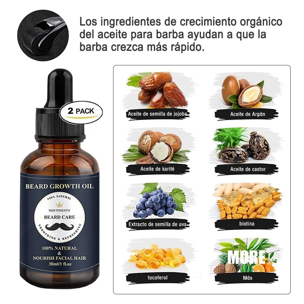 Kit Completo de Cuidado para Barba: Rodillo, Champú, Peine, Cepillo, Aceite, Bálsamo, Tijeras - Regalo Ideal para Hombres - Azul - 14 en 1