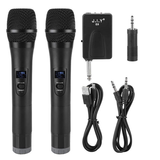 Micrófono Inalámbrico Portátil E8 Negro con Receptor Universal VHF para Canto y Reuniones