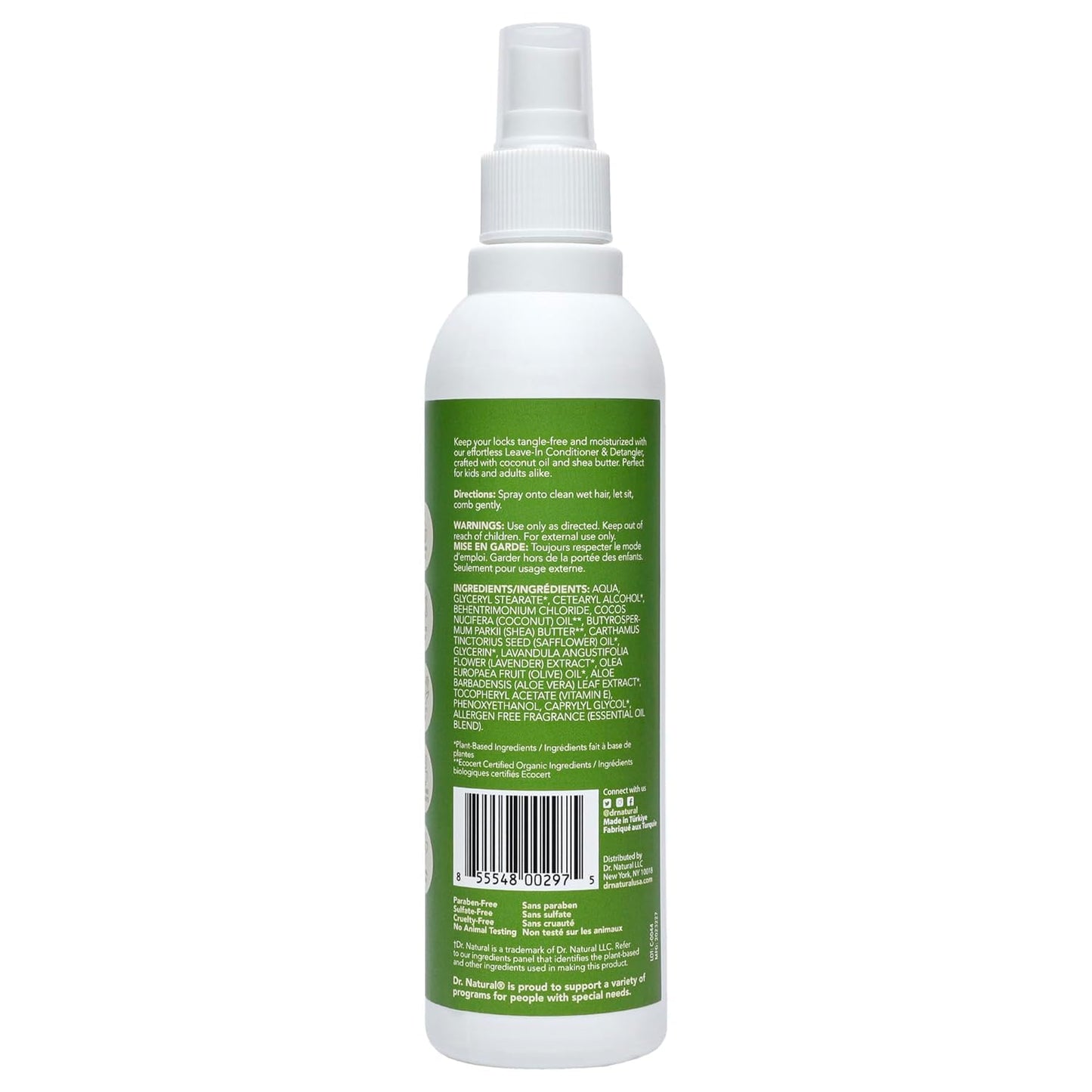Dr. Natural Spray Desenredante para Cabello Leave in Conditioner Natural, Orgánico y Vegano | Acondicionador sin Enjuague sin Sulfatos y Parabenos | Con Manteca de Karité, Lavanda, Aceite Oliva y Coco