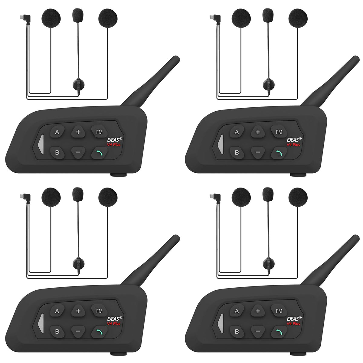 Sistema de Intercomunicador Bluetooth para Cascos de Motocicleta GaiRen V4 Plus Negro 4 Unidades