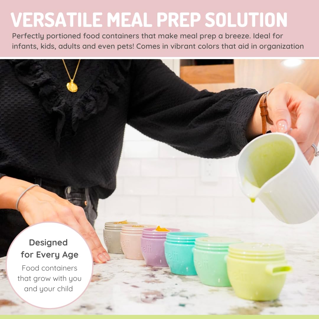 melii Snap & Go Recipientes de almacenamiento de alimentos para bebés | Paquete de 4 de 4 oz, recipientes apilables para aperitivos con tapas herméticas, sin BPA, tazas reutilizables para alimentos de