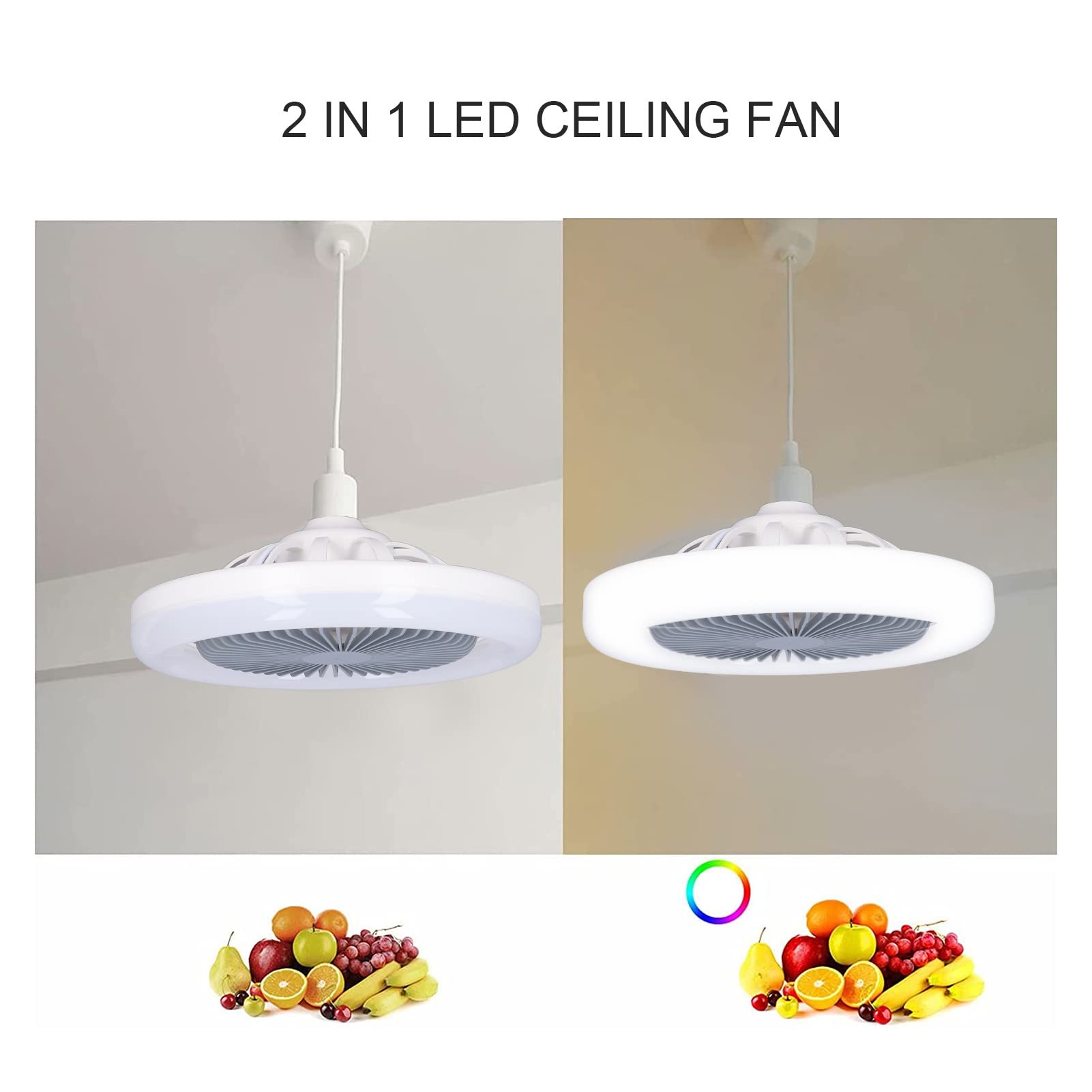 Ventilador de Techo LED E27 30W Perfil Bajo Silencioso para Dormitorio de Niños