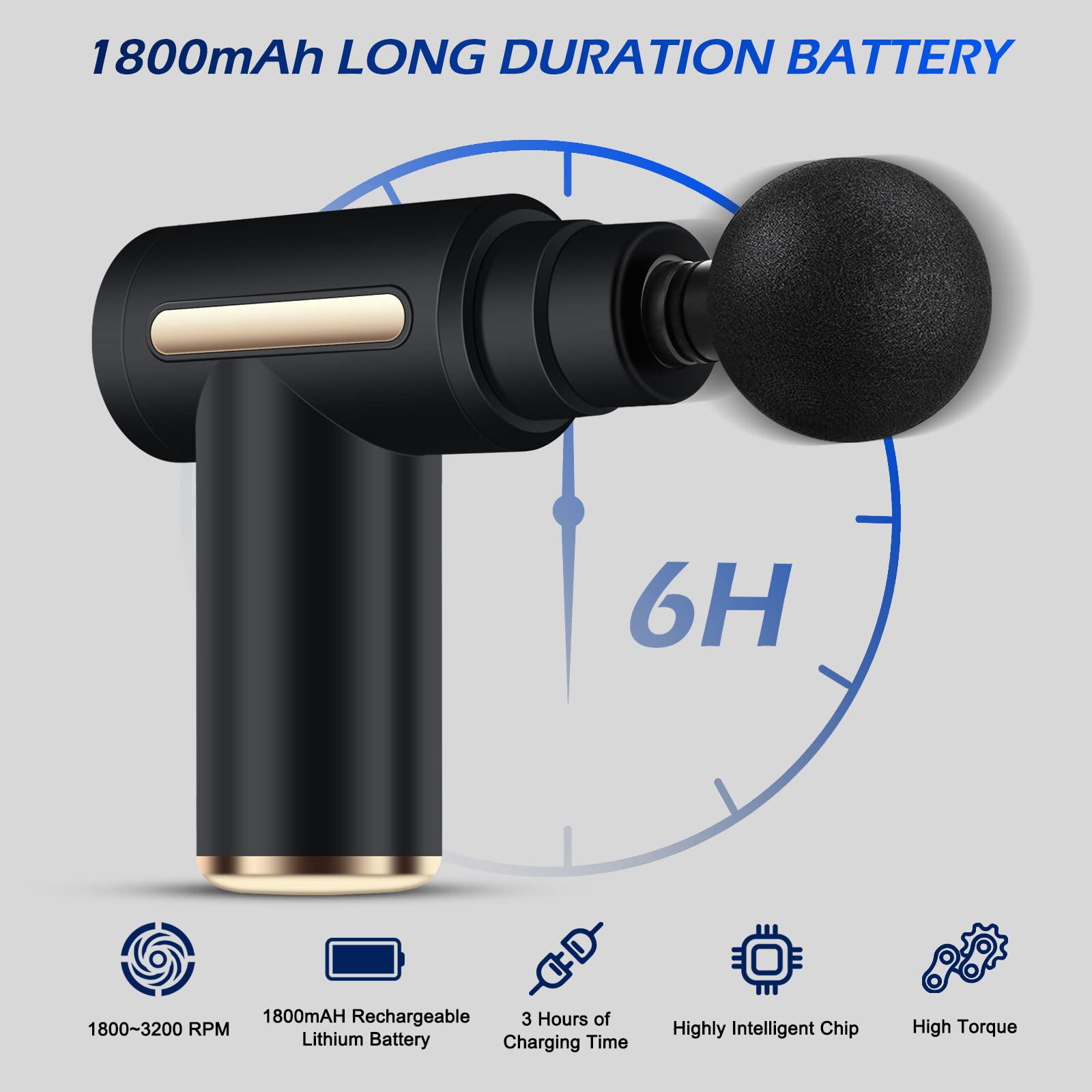 Pistola de Masaje Muscular, Uplayteck Masajeador Portatil Muscular Mini Masajeador de Tejido Profundo Ajustables Massage Gun Portátil 4 Cabezales de Masaje para Relajar Los Músculos Aliviar el Dolor (Negro)