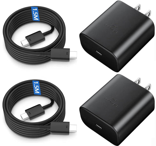 Lifedance 2 Piezas Cargador Tipo C, Cargador 45W Carga Rápida, para Galaxy S25 Ultra/S25/S24 Ultra/S24/S23 Ultra/S23/S22/S21 /Note 10/Note 20/S20, Galaxy Tab S10/S9/S8,con un Cable de 1,5mtr (Negro)