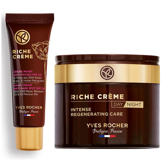 Yves Rocher Set RICHE CRÉME: Crema para manos Antimanchas Nutri Regeneradora FPS 20 (50ml) + Crema Facial Nutri Extra Regeneradora Día/Noche (75 ml)