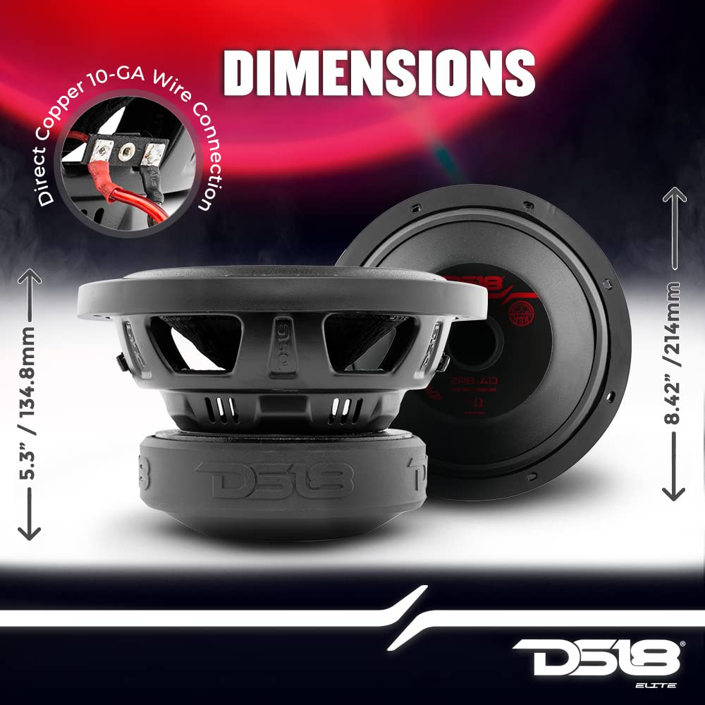 DS18 ZR8.4D Elite-Z - Subwoofer de Audio para Coche de 8 Pulgadas, Bobina de Voz Dual de 900 W, DVC de 4 ohmios y 4 ohmios (1 Altavoz)