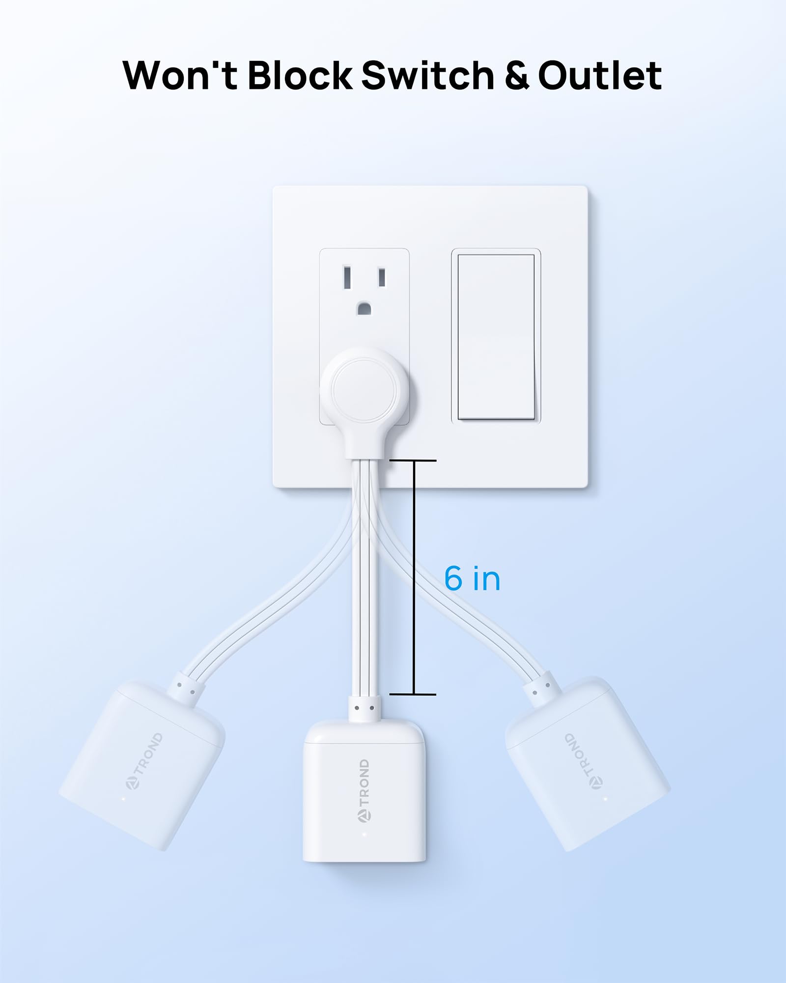 TROND Regleta Multicontacto Extensor de Enchufe Plano con Cable de 15CM, Divisor de Enchufe Multiplataforma, Adaptador de Enchufe Plano Extensor de Pared, Adaptador para Hogar, Oficina