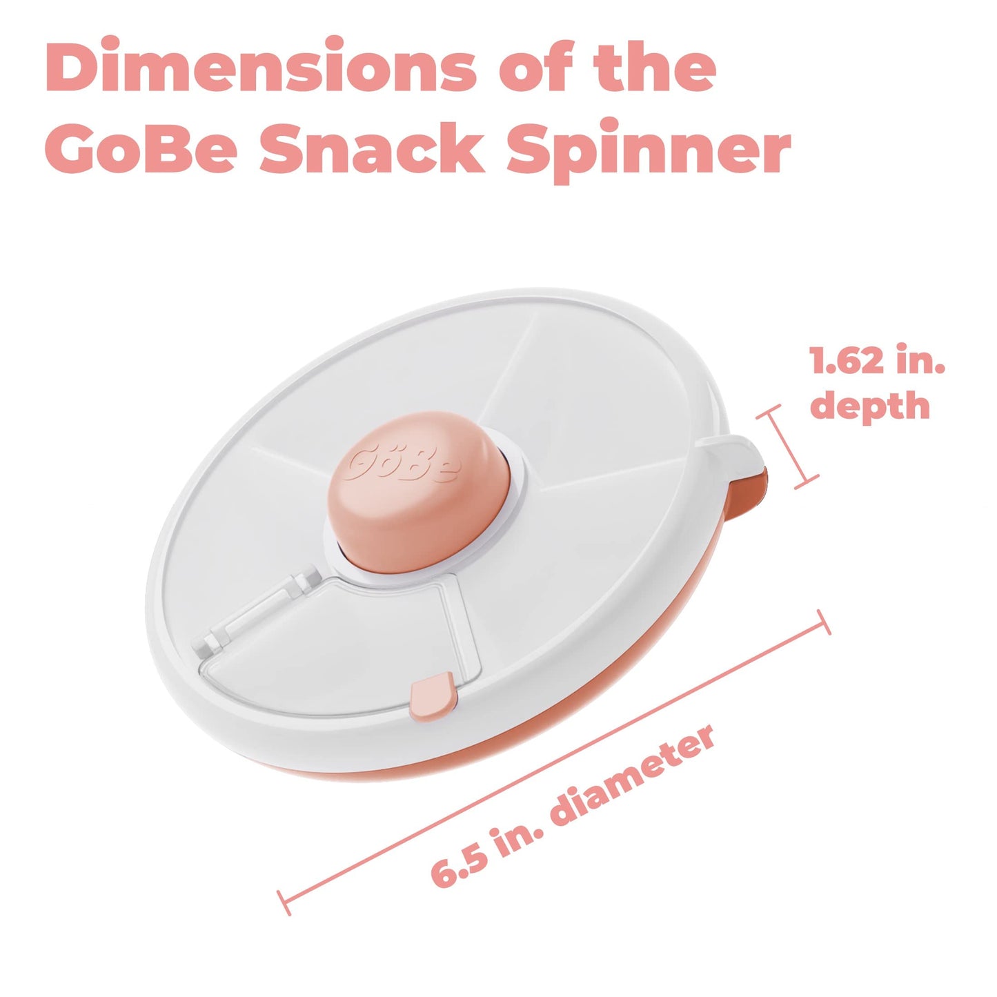 GoBe Kids - Paquete giratorio de aperitivos original con correa de mano y hoja adhesiva, contenedor reutilizable para aperitivos con dispensador de 5 compartimentos y tapa, sin BPA y PVC, apto para
