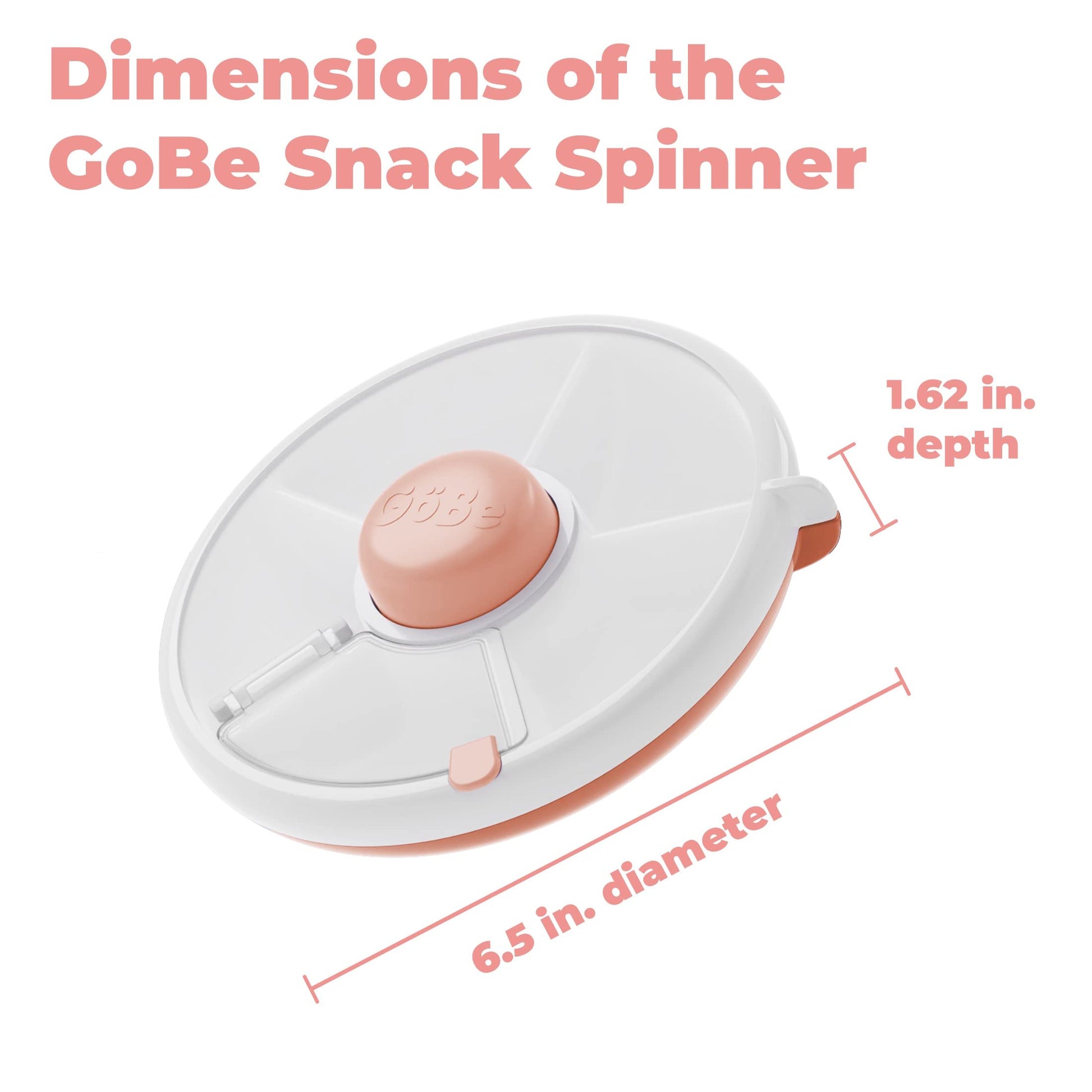 GoBe Kids - Paquete giratorio de aperitivos original con correa de mano y hoja adhesiva, contenedor reutilizable para aperitivos con dispensador de 5 compartimentos y tapa, sin BPA y PVC, apto para