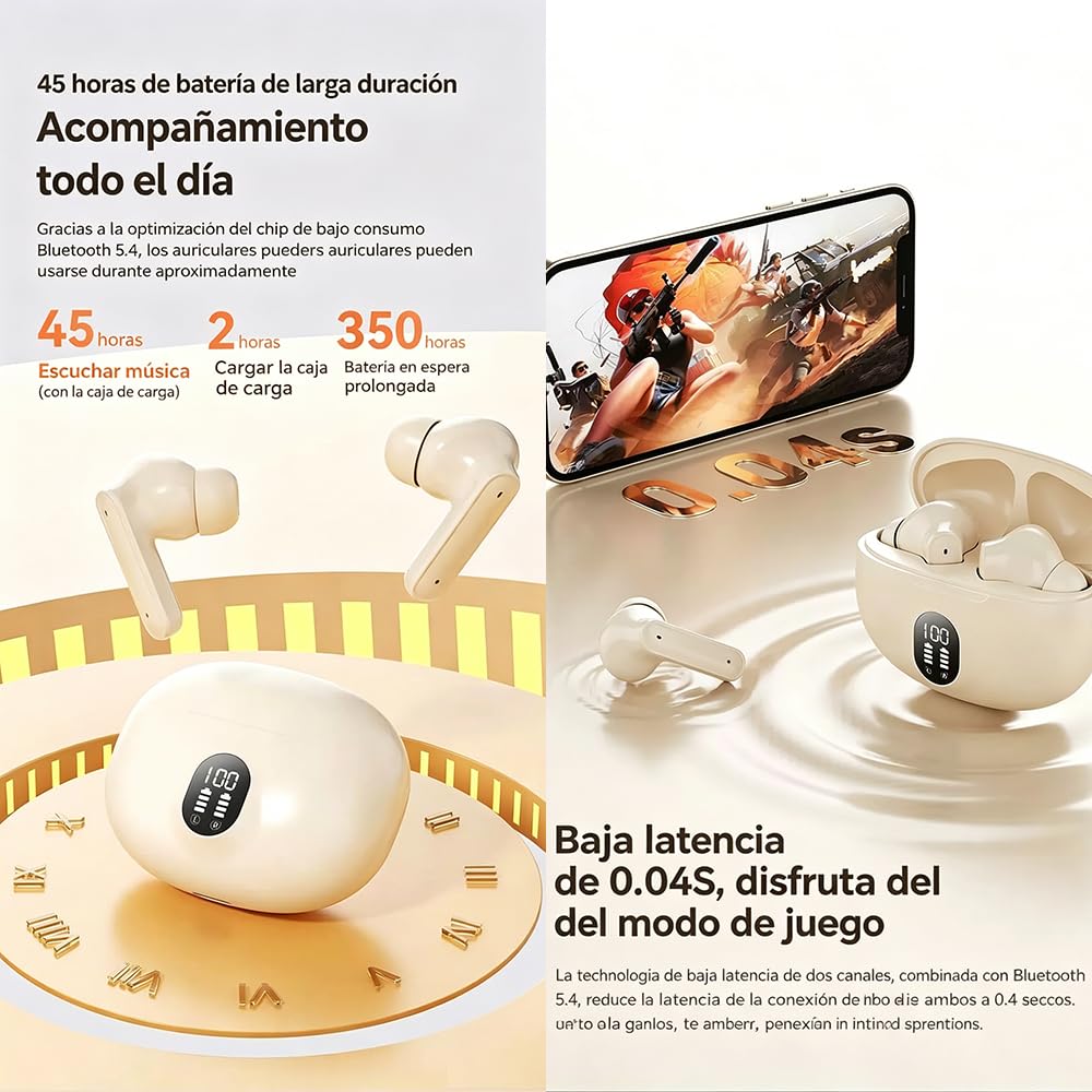 Auriculares Inalámbricos JINXIFU Bluetooth 5.4 Reducción de Ruido