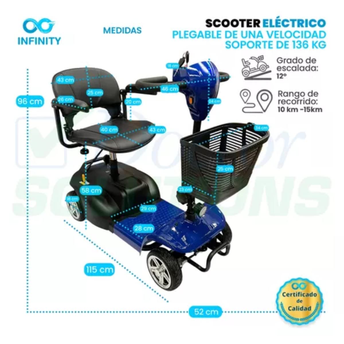 INFINITY | Silla Ruedas Eléctrica Plegable y Recargable Scooter para Adulto Discapacitado, con Batería de Larga Duración (Azul)